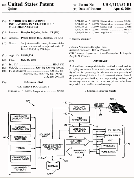US patent 6717957 Closed Loop Multi-Media Messaging Patent